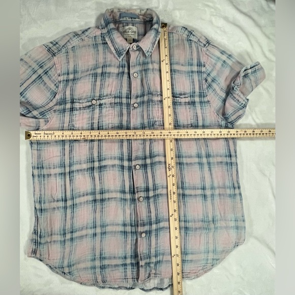True Grit Men's Short Sleeve Gauze Button Down Shirt Pink Blue Plaid Size XL - Picture 4 of 4